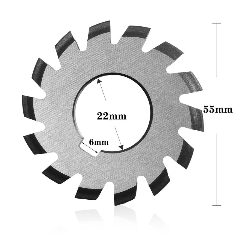 GLNWUE Involute Gear Milling Cutter, Dp16 PA14-1/2 Bore 22 No. 1-8 Involute Gear Cutters for Milling Machine High Speed Steel Cutting Tools 8pcs - Image 5